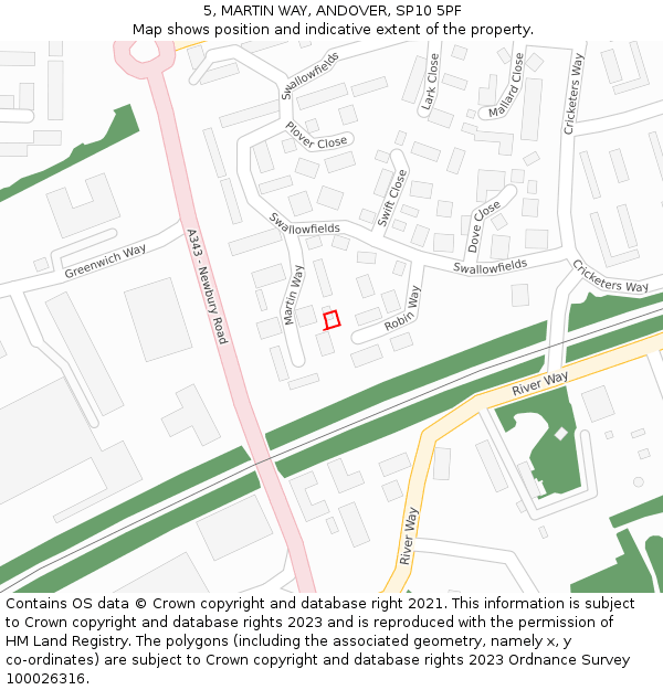 5, MARTIN WAY, ANDOVER, SP10 5PF: Location map and indicative extent of plot