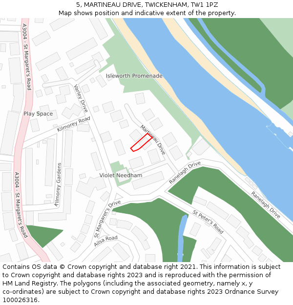 5, MARTINEAU DRIVE, TWICKENHAM, TW1 1PZ: Location map and indicative extent of plot