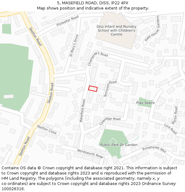 5, MASEFIELD ROAD, DISS, IP22 4PX: Location map and indicative extent of plot