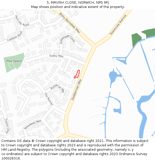 5, MAVISH CLOSE, NORWICH, NR5 9PJ: Location map and indicative extent of plot