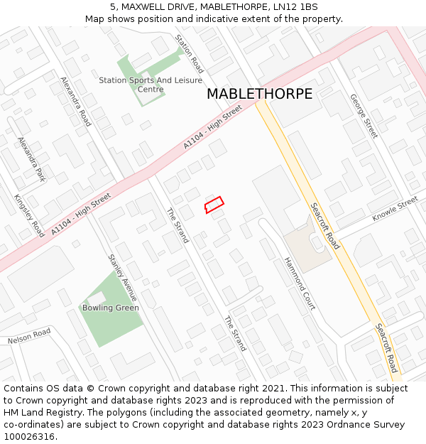 5, MAXWELL DRIVE, MABLETHORPE, LN12 1BS: Location map and indicative extent of plot