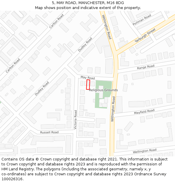 5, MAY ROAD, MANCHESTER, M16 8DG: Location map and indicative extent of plot