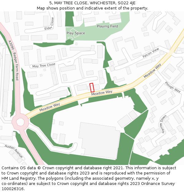 5, MAY TREE CLOSE, WINCHESTER, SO22 4JE: Location map and indicative extent of plot