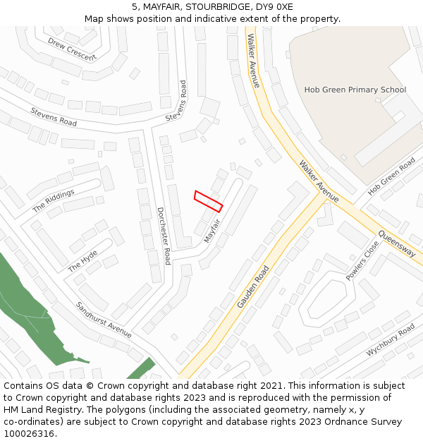 5, MAYFAIR, STOURBRIDGE, DY9 0XE: Location map and indicative extent of plot