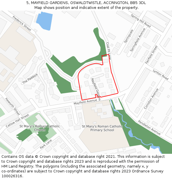 5, MAYFIELD GARDENS, OSWALDTWISTLE, ACCRINGTON, BB5 3DL: Location map and indicative extent of plot