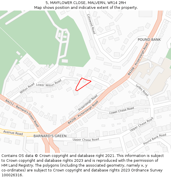 5, MAYFLOWER CLOSE, MALVERN, WR14 2RH: Location map and indicative extent of plot
