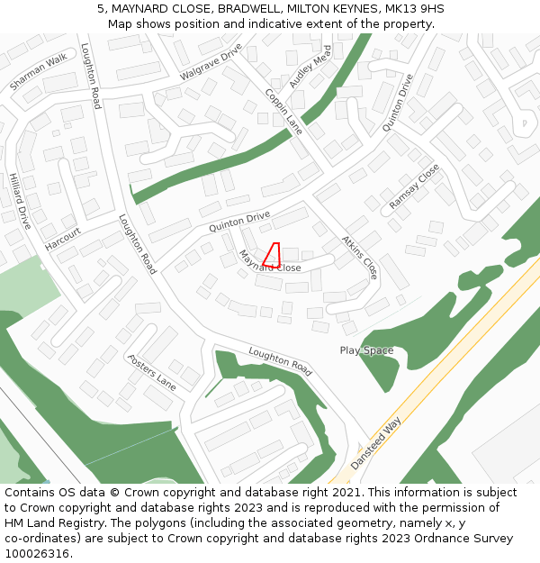 5, MAYNARD CLOSE, BRADWELL, MILTON KEYNES, MK13 9HS: Location map and indicative extent of plot