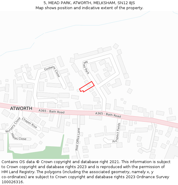 5, MEAD PARK, ATWORTH, MELKSHAM, SN12 8JS: Location map and indicative extent of plot