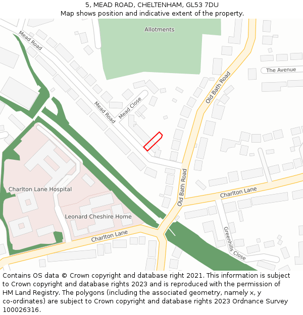 5, MEAD ROAD, CHELTENHAM, GL53 7DU: Location map and indicative extent of plot