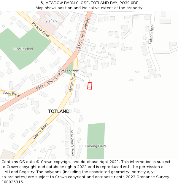 5, MEADOW BARN CLOSE, TOTLAND BAY, PO39 0DF: Location map and indicative extent of plot