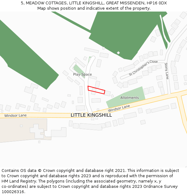 5, MEADOW COTTAGES, LITTLE KINGSHILL, GREAT MISSENDEN, HP16 0DX: Location map and indicative extent of plot