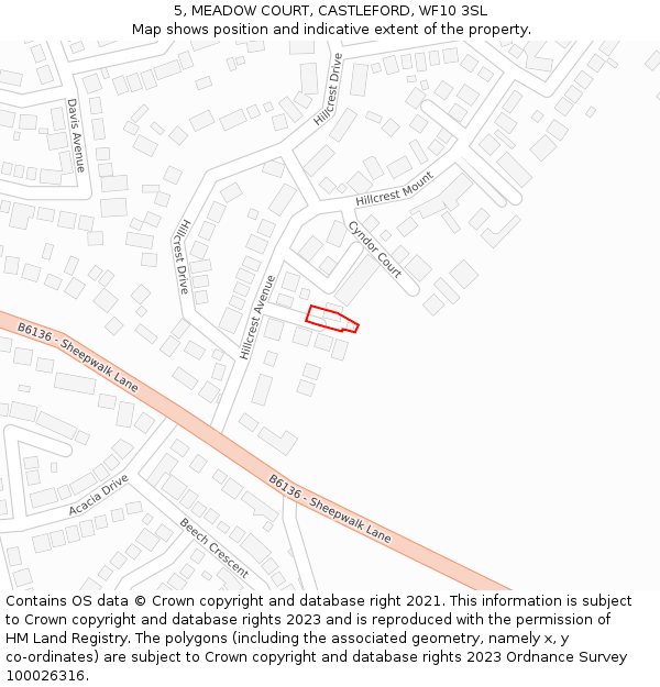 5, MEADOW COURT, CASTLEFORD, WF10 3SL: Location map and indicative extent of plot