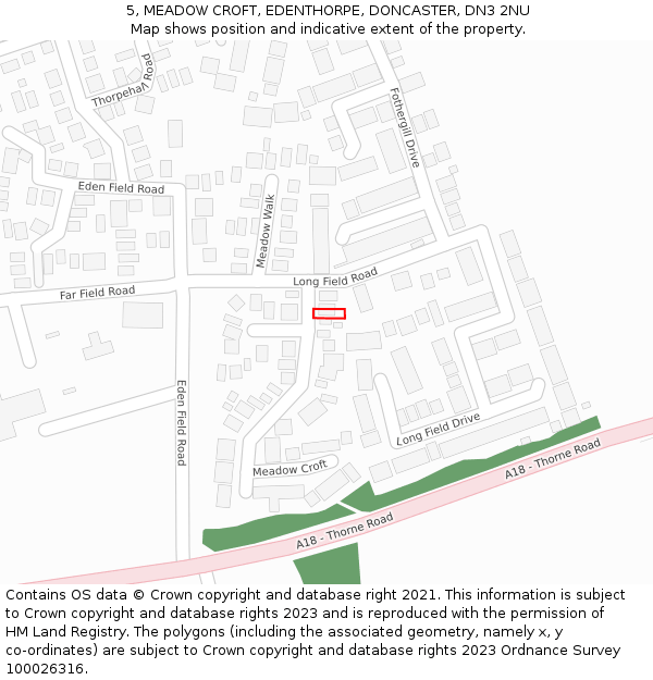 5, MEADOW CROFT, EDENTHORPE, DONCASTER, DN3 2NU: Location map and indicative extent of plot