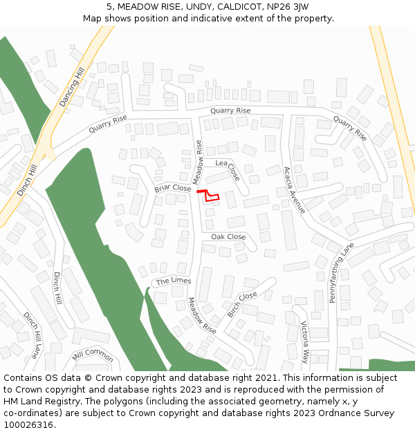 5, MEADOW RISE, UNDY, CALDICOT, NP26 3JW: Location map and indicative extent of plot