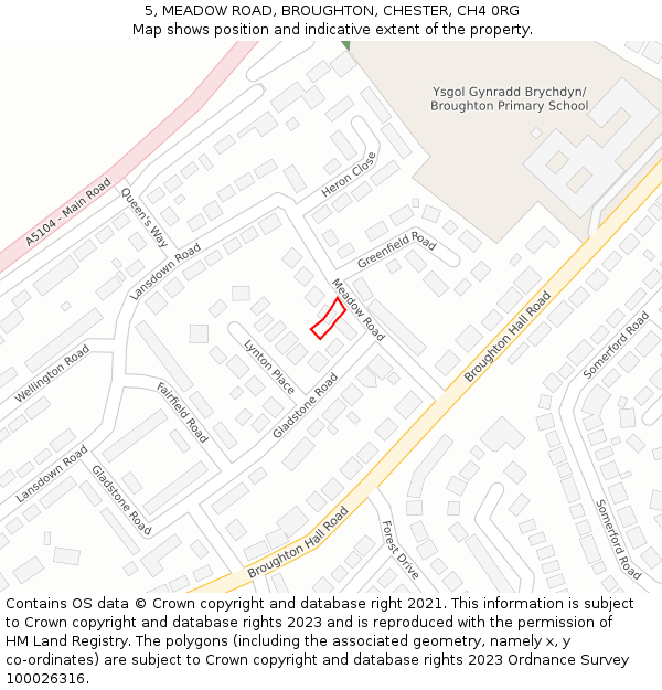 5, MEADOW ROAD, BROUGHTON, CHESTER, CH4 0RG: Location map and indicative extent of plot