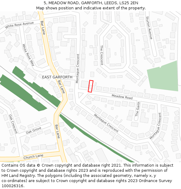 5, MEADOW ROAD, GARFORTH, LEEDS, LS25 2EN: Location map and indicative extent of plot