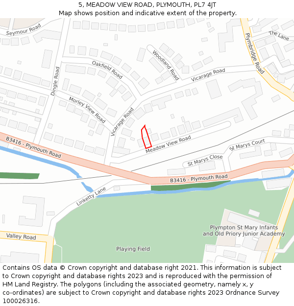 5, MEADOW VIEW ROAD, PLYMOUTH, PL7 4JT: Location map and indicative extent of plot