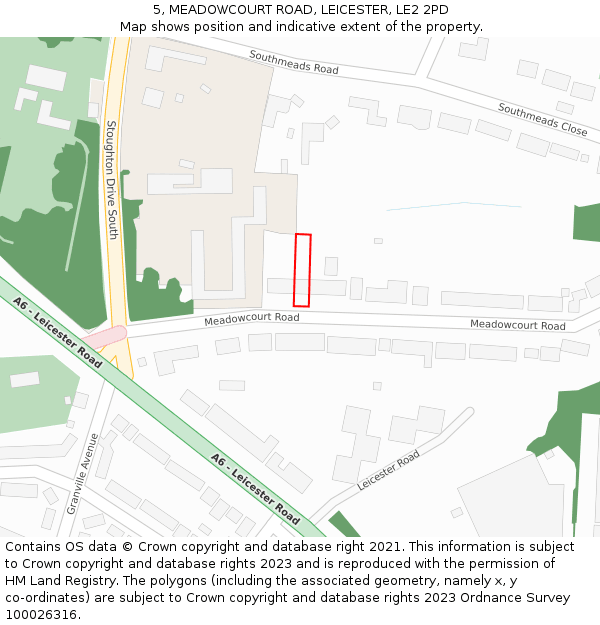 5, MEADOWCOURT ROAD, LEICESTER, LE2 2PD: Location map and indicative extent of plot