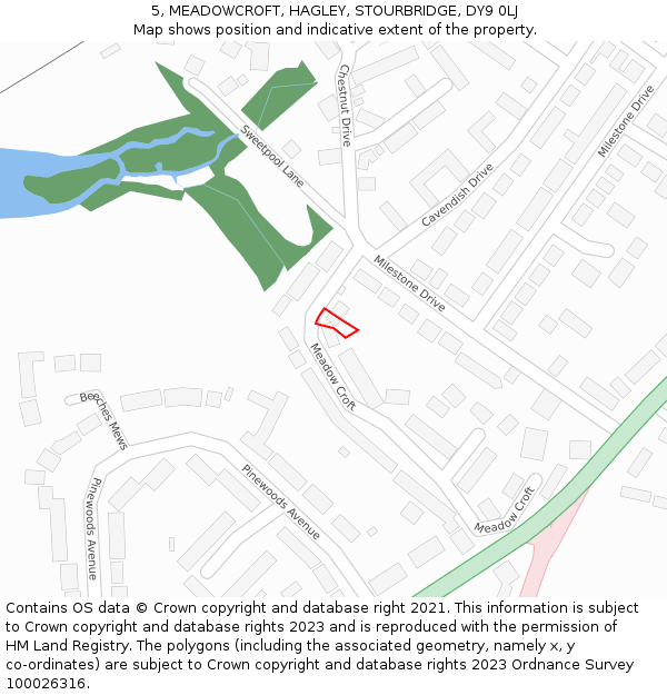 5, MEADOWCROFT, HAGLEY, STOURBRIDGE, DY9 0LJ: Location map and indicative extent of plot