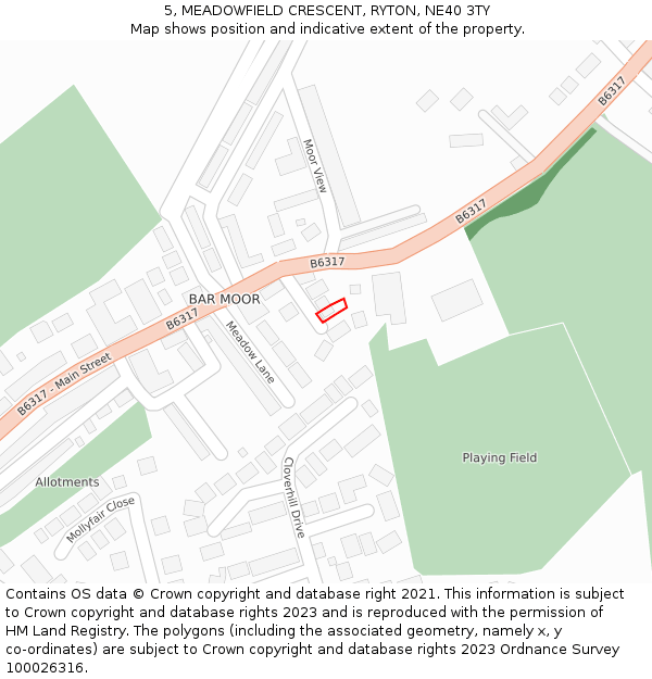 5, MEADOWFIELD CRESCENT, RYTON, NE40 3TY: Location map and indicative extent of plot