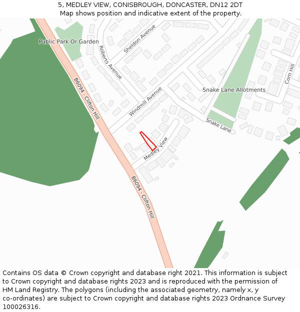 5, MEDLEY VIEW, CONISBROUGH, DONCASTER, DN12 2DT: Location map and indicative extent of plot