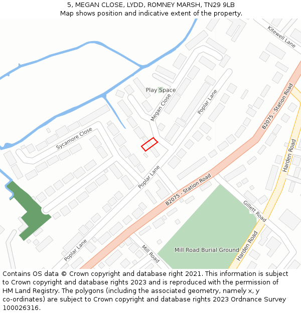 5, MEGAN CLOSE, LYDD, ROMNEY MARSH, TN29 9LB: Location map and indicative extent of plot