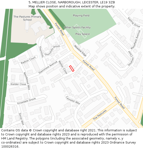 5, MELLIER CLOSE, NARBOROUGH, LEICESTER, LE19 3ZB: Location map and indicative extent of plot