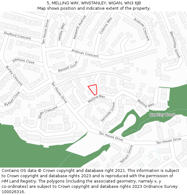 5, MELLING WAY, WINSTANLEY, WIGAN, WN3 6JB: Location map and indicative extent of plot