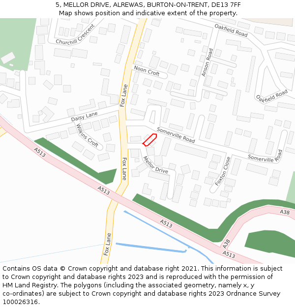 5, MELLOR DRIVE, ALREWAS, BURTON-ON-TRENT, DE13 7FF: Location map and indicative extent of plot