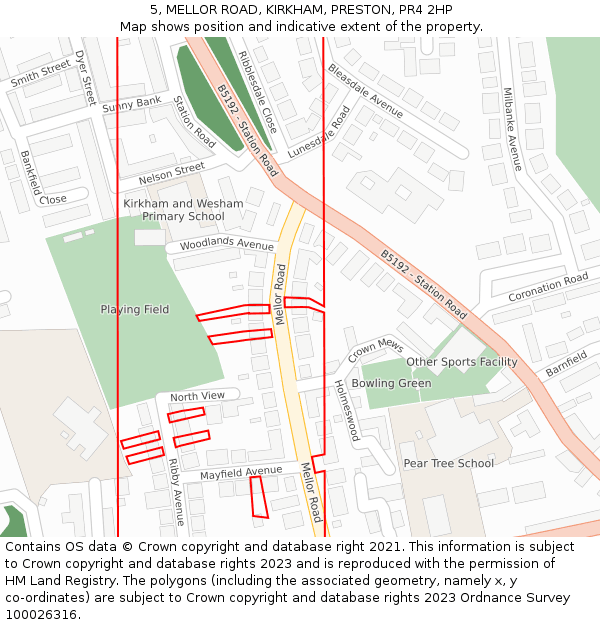5, MELLOR ROAD, KIRKHAM, PRESTON, PR4 2HP: Location map and indicative extent of plot