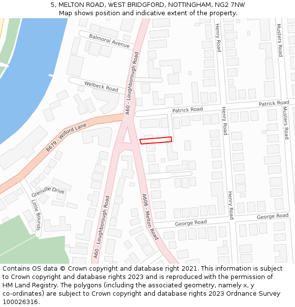 5, MELTON ROAD, WEST BRIDGFORD, NOTTINGHAM, NG2 7NW: Location map and indicative extent of plot