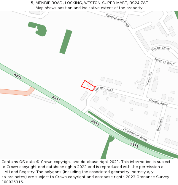 5, MENDIP ROAD, LOCKING, WESTON-SUPER-MARE, BS24 7AE: Location map and indicative extent of plot