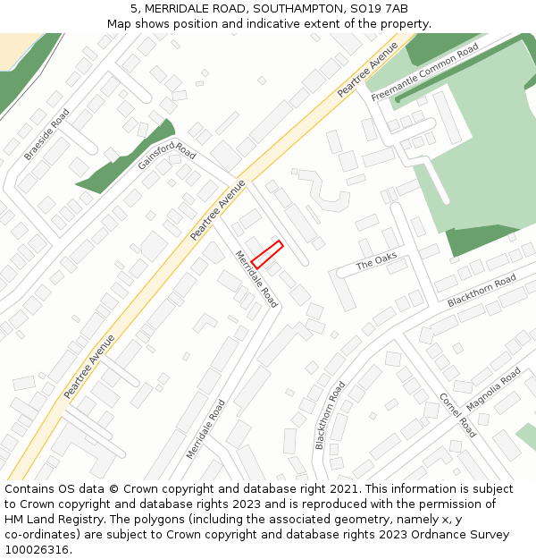 5, MERRIDALE ROAD, SOUTHAMPTON, SO19 7AB: Location map and indicative extent of plot