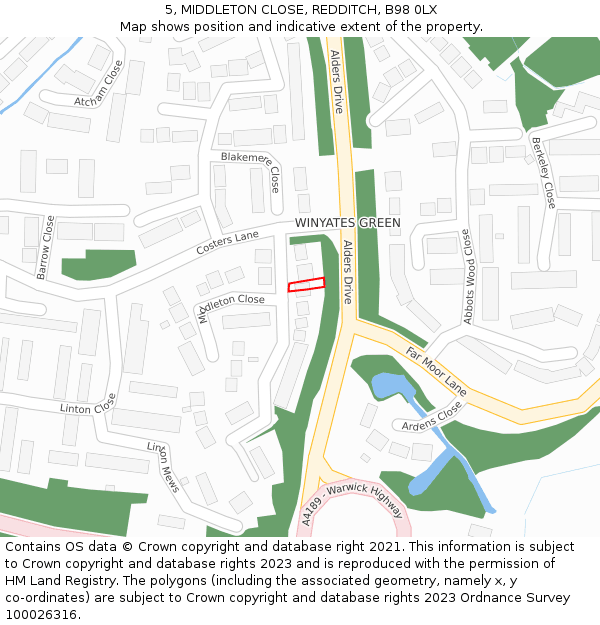 5, MIDDLETON CLOSE, REDDITCH, B98 0LX: Location map and indicative extent of plot