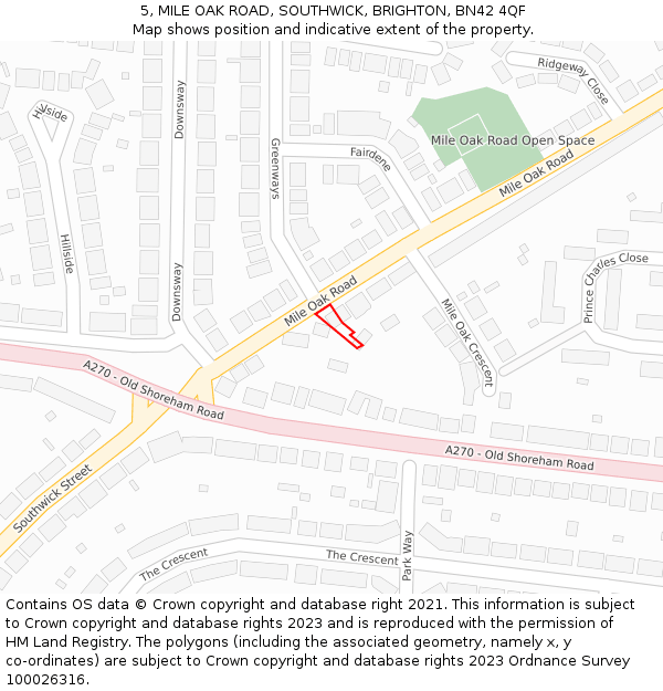 5, MILE OAK ROAD, SOUTHWICK, BRIGHTON, BN42 4QF: Location map and indicative extent of plot