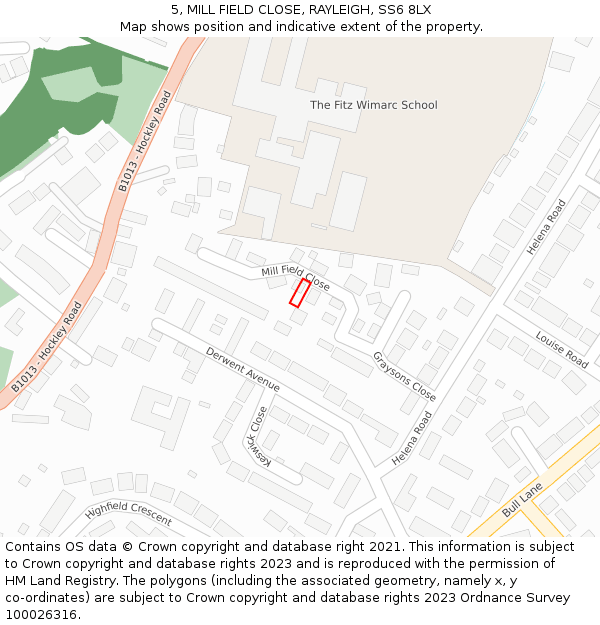 5, MILL FIELD CLOSE, RAYLEIGH, SS6 8LX: Location map and indicative extent of plot