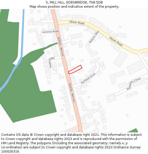 5, MILL HILL, EDENBRIDGE, TN8 5DB: Location map and indicative extent of plot