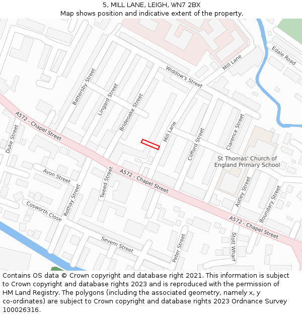 5, MILL LANE, LEIGH, WN7 2BX: Location map and indicative extent of plot