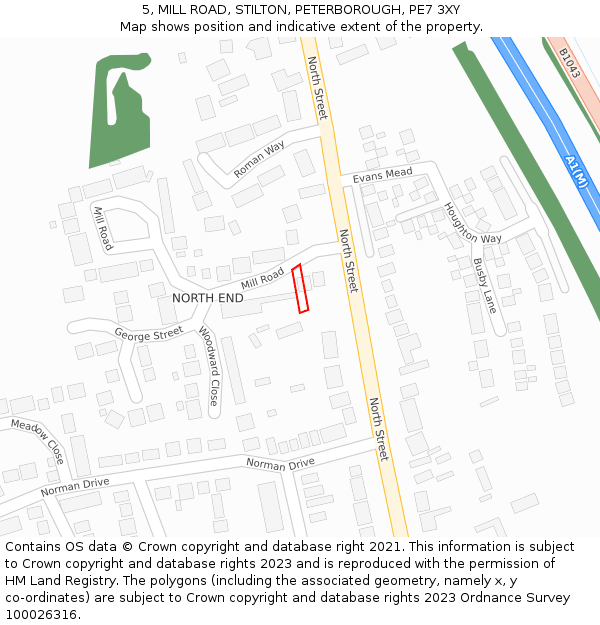 5, MILL ROAD, STILTON, PETERBOROUGH, PE7 3XY: Location map and indicative extent of plot