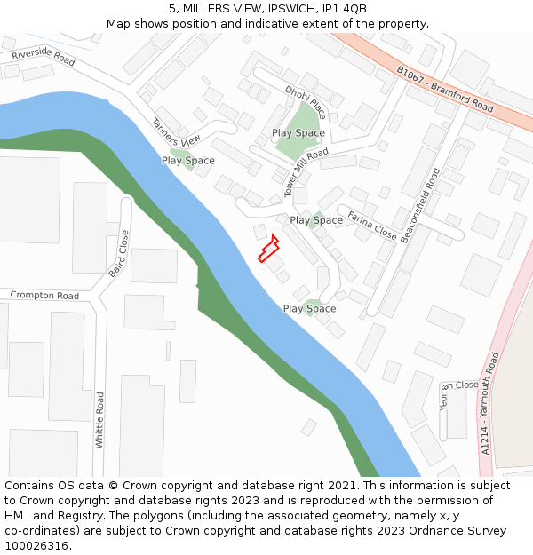 5, MILLERS VIEW, IPSWICH, IP1 4QB: Location map and indicative extent of plot