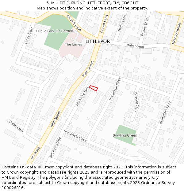 5, MILLPIT FURLONG, LITTLEPORT, ELY, CB6 1HT: Location map and indicative extent of plot