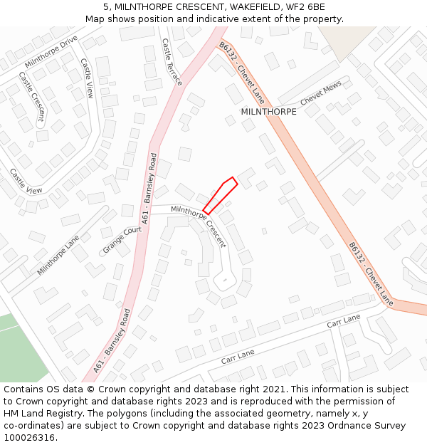 5, MILNTHORPE CRESCENT, WAKEFIELD, WF2 6BE: Location map and indicative extent of plot