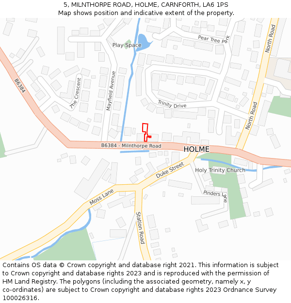 5, MILNTHORPE ROAD, HOLME, CARNFORTH, LA6 1PS: Location map and indicative extent of plot