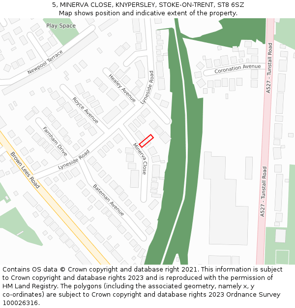 5, MINERVA CLOSE, KNYPERSLEY, STOKE-ON-TRENT, ST8 6SZ: Location map and indicative extent of plot