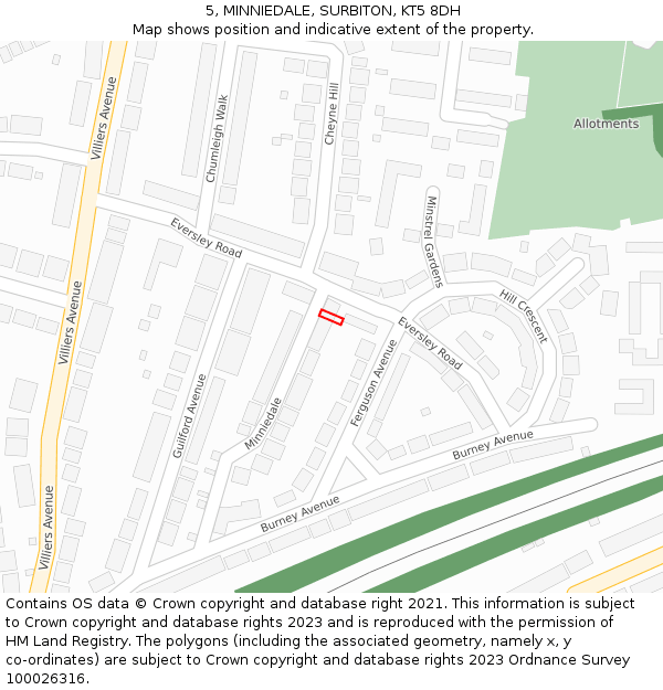 5, MINNIEDALE, SURBITON, KT5 8DH: Location map and indicative extent of plot