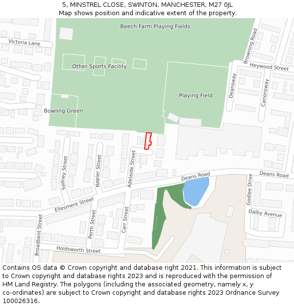 5, MINSTREL CLOSE, SWINTON, MANCHESTER, M27 0JL: Location map and indicative extent of plot