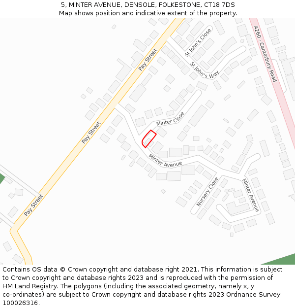 5, MINTER AVENUE, DENSOLE, FOLKESTONE, CT18 7DS: Location map and indicative extent of plot