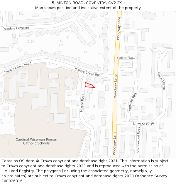 5, MINTON ROAD, COVENTRY, CV2 2XH: Location map and indicative extent of plot