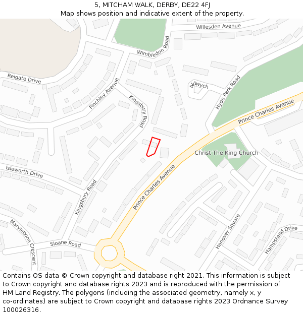 5, MITCHAM WALK, DERBY, DE22 4FJ: Location map and indicative extent of plot