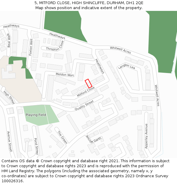 5, MITFORD CLOSE, HIGH SHINCLIFFE, DURHAM, DH1 2QE: Location map and indicative extent of plot